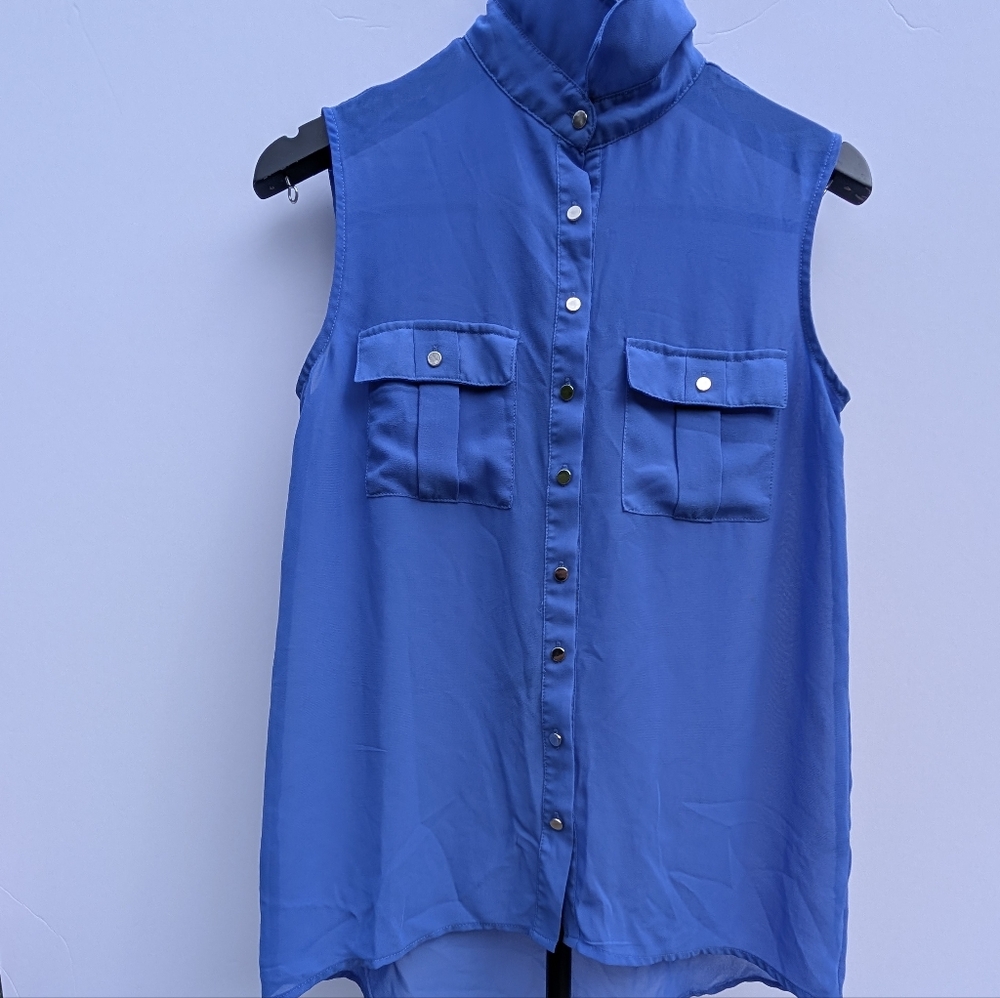 Cotton On Blue Sleeveless Button-Down Shirt - Size XS